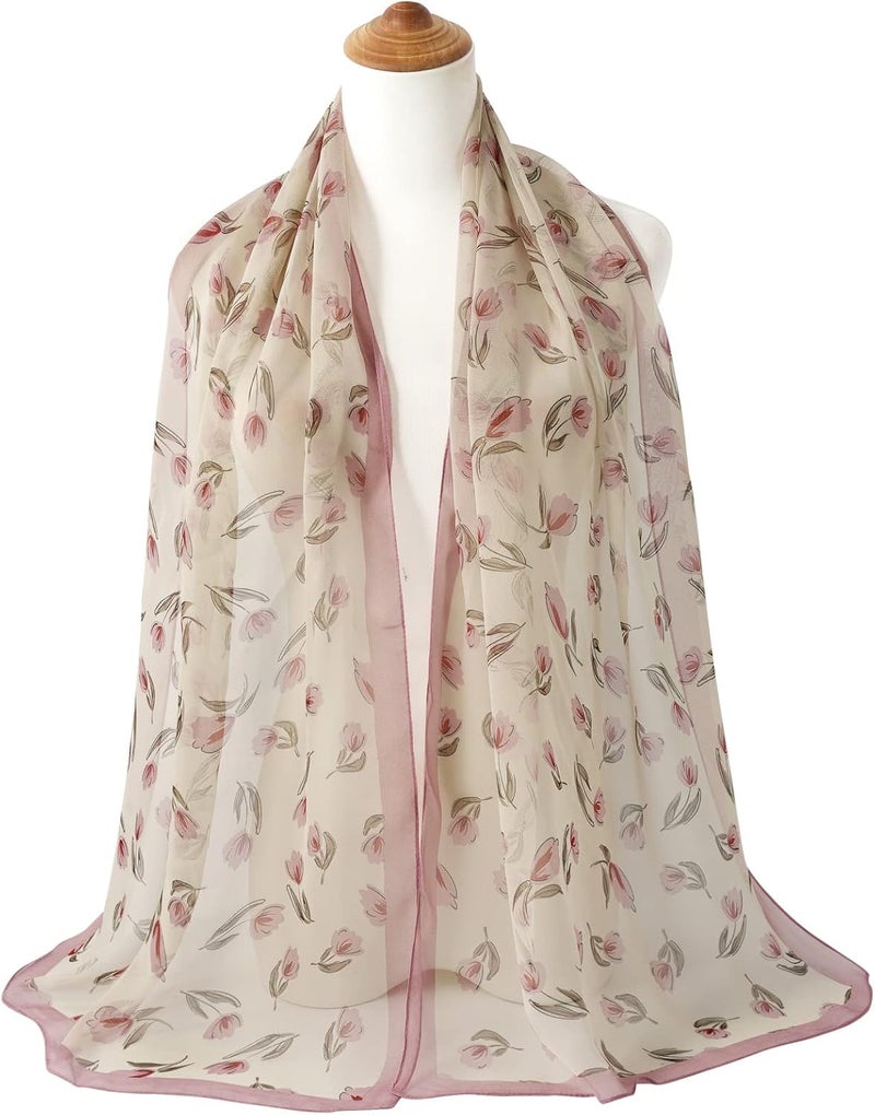 E-Clover Women Soft Floral Print Shawl Chiffon Sheer Scarf - Image 5